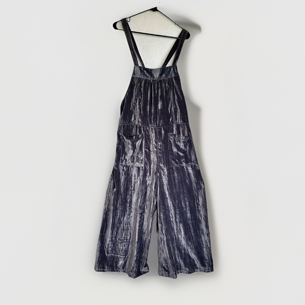 Natural Life Velvet Dakota Jumpsuit Tie Back Overall Large Wide Leg Gray Sz M
